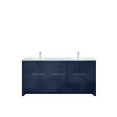 Navy Blue Double Bath Vanity 72 in. W x 20 in. D, Cultured Marble Top and Brushed Nickel Faucet Set
