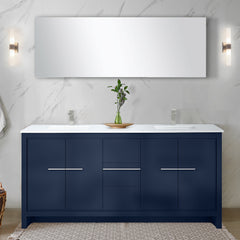 Navy Blue Double Bath Vanity 72 in. W x 20 in. D, Cultured Marble Top and Brushed Nickel Faucet Set