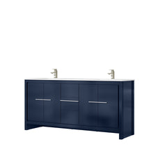 Navy Blue Double Bath Vanity 72 in. W x 20 in. D, Cultured Marble Top and Brushed Nickel Faucet Set