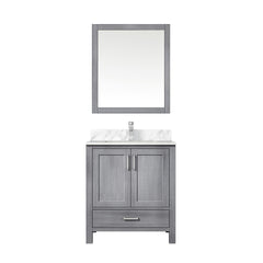 Distressed Grey Bath Vanity 30 in. W x 22 in. D, Carrara Marble Top, Faucet Set, and 28 in. Mirror