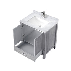 Distressed Grey Bath Vanity 30 in. W x 22 in. D, Carrara Marble Top, and Faucet Set