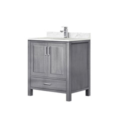 Distressed Grey Bath Vanity 30 in. W x 22 in. D, Carrara Marble Top, and Faucet Set