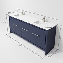 Navy Blue Double Bath Vanity 80 in. W x 20 in. D, with White Quartz Top