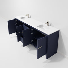 Navy Blue Double Bath Vanity 80 in. W x 20 in. D, Cultured Marble Top and Gun Metal Faucet Set
