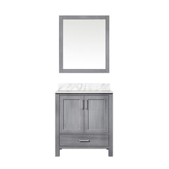 Distressed Grey Bath Vanity 30 in. W x 22 in. D, Carrara Marble Topand 28 in. Mirror