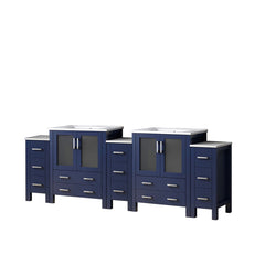 Navy Blue Double Bath Vanity 96 in. W x 18.25 in. D, with Side Cabinets, and White Ceramic Top