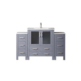 Dark Grey Single Bath Vanity 54 in. W x 18.25 in. D, with Side Cabinets, White Ceramic Top, and Faucet Set