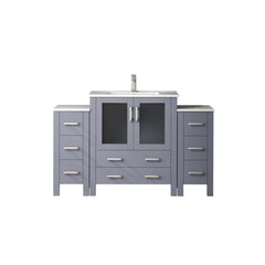 Dark Grey Single Bath Vanity 54 in. W x 18.25 in. D, with Side Cabinets, White Ceramic Top, and Faucet Set