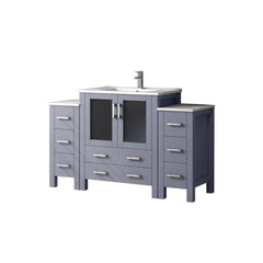 Dark Grey Single Bath Vanity 54 in. W x 18.25 in. D, with Side Cabinets, White Ceramic Top, and Faucet Set