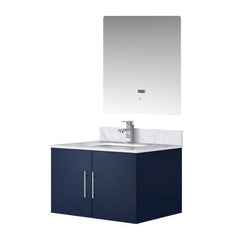 Navy Blue Bath Vanity 30 in. W x 22 in. D, Carrara Marble Top, Faucet Set, and 30 in. LED Mirror