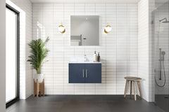 Navy Blue Bath Vanity 30 in. W x 22 in. D, Carrara Marble Top, Faucet Set, and 30 in. LED Mirror