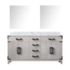 White Oak Double Bath Vanity 60 in. W x 22 in. D, Carrara Marble Top, and 28 in. Mirrors