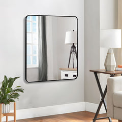 30 in x 30 in Black Metal Framed Square Bathrrom Mirror for Wall.