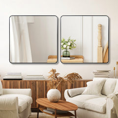 30 in x 30 in Black Metal Framed Square Bathrrom Mirror for Wall.