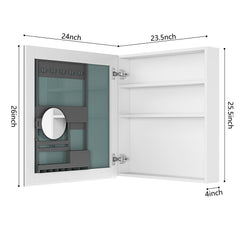 24'' W x 26'' H Surface Frameless Mirror Medicine Cabinet, Beveled Mirror Edges Bathroom Medicine Cabinet, Left opening door