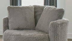 Contemporary Style 1pc Round Chair Curved Arms Gray Finish Track Arms Accents Pillows Included