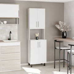 Linden 76,8" Tall Two Double Door Cabinet Kitchen Pantry with Hutch and Five Shelves, Microwave Cabinet, Storage Cabinet, Kitchen Organization, Garage Cabinet, Kitchen White