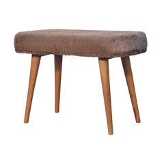 Solid Wood Faux Fur Fabric Bench, Upholstered, Nordic Legs, Mocha and Brown