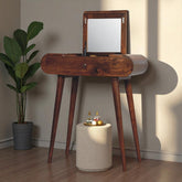 Solid Wood Mini Round Chestnut Fold Vanity, 4-compartements, Brown