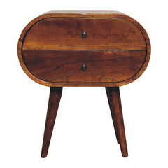 Solid Wood Large Chestnut Circular Bedside, 2-Drawers, Nordic Legs, Dark Brown