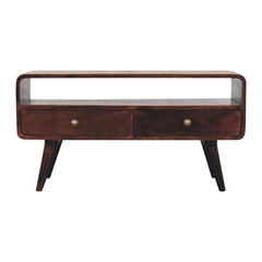 Solid Wood Curved California Walnut Media Unit, 2-Drawers, 1 Open Slot, Nordic Legs, Brown