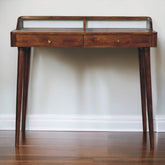 Elevated Chestnut Console Table, 2-Drawers, Nordic Legs, Dark Brown