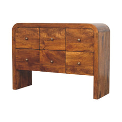 Solid Wood Darcy 3 over 3-Drawer Chest in Chestnut Finish, Brown