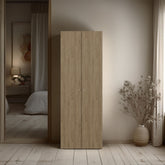 FM FURNITURE Basin 2-Door Tall Wardrobe Cabinet 66.9"H, Bedroom, Natural Oak