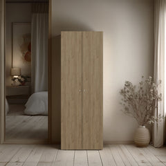 FM FURNITURE Basin 2-Door Tall Wardrobe Cabinet 66.9"H, Bedroom, Natural Oak