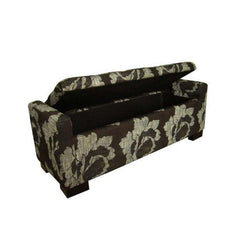 48" Long Storage Bench with Black finish and Dark Brown Floral Pattern