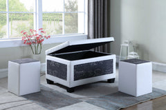 19" Tall Bonded Leather Storage Ottoman w/ 2 Seating, Old-World Blue and White