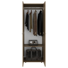 Armoire 66.9" H, 2 Doors, 2 Shelves, Natural Oak / White - Bedroom