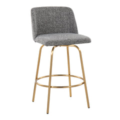 Toriano 26" Contemporary Fixed-Height Counter Stool with Swivel in Grey Noise Fabric and Gold Metal with Round Footrest by LumiSource - Set of 2
