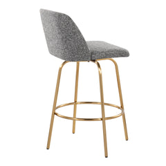Toriano 26" Contemporary Fixed-Height Counter Stool with Swivel in Grey Noise Fabric and Gold Metal with Round Footrest by LumiSource - Set of 2