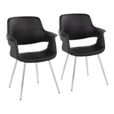 Vintage Flair Glam/Art Deco Chair in Chrome Metal and Black Faux Leather by LumiSource - Set of 2