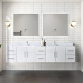 Glossy White Double Bath Vanity 84 in. W x 22 in. D, Carrara Marble Top, and 36 in. LED Mirrors
