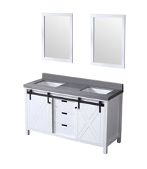 White Double Bath Vanity 60 in. W x 22 in. D, Grey Quartz Countertop and 24 in. Mirrors