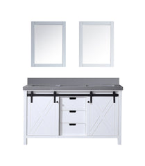 White Double Bath Vanity 60 in. W x 22 in. D, Grey Quartz Countertop and 24 in. Mirrors