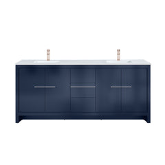 Navy Blue Double Bath Vanity 80 in. W x 20 in. D, White Quartz Top and Rose Gold Faucet Set