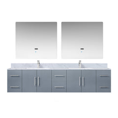 Dark Grey Double Bath Vanity 84 in. W x 22 in. D, Carrara Marble Top, Faucet Set, and 36 in. LED Mirrors