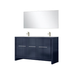 Navy Blue Double Bath Vanity 60 in. W x 20 in. D, Cultured Marble Top, Brushed Nickel Faucet Set and 55 in. Mirror