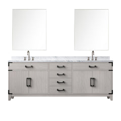 White Oak Double Bath Vanity 84 in. W x 22 in. D, Carrara Marble Top, Faucet Set, and 36 in. Mirrors