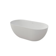 59 Inch Solid Surface Soaking Bathtub - Deep Soak Freestanding Tub With Acrylic Shelf
