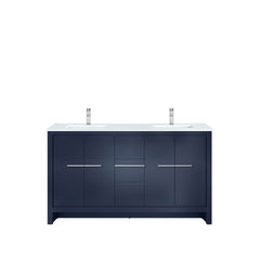 Navy Blue Double Bath Vanity 60 in. W x 20 in. D, White Quartz Top and Chrome Faucet Set