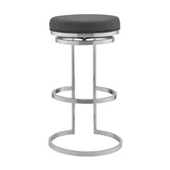 Quinix 30" Gray Faux Leather and Brushed Stainless Steel Swivel Bar Stool