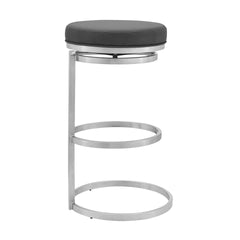 Quinix 30" Gray Faux Leather and Brushed Stainless Steel Swivel Bar Stool
