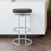 Quinix 30" Gray Faux Leather and Brushed Stainless Steel Swivel Bar Stool