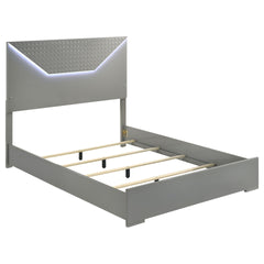 Pierce Grey High Gloss Queen Panel Bed LED Headboard