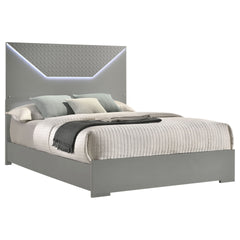 Pierce Grey High Gloss Queen Panel Bed LED Headboard