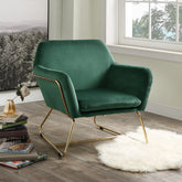 Kyra 29.5"W Green Velvet Accent Chair with Metal Base
